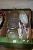 Box of various kitchen wares, glass bowls etc