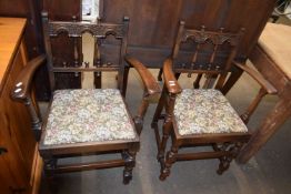 Pair of oak carver chairs, probably Ercol