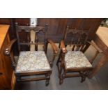 Pair of oak carver chairs, probably Ercol