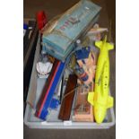 Box of mixed items, toy boats etc