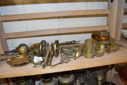 Mixed Lot: Various assorted brass wares to include assorted ornaments, fire tools, model dolphin