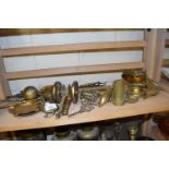 Mixed Lot: Various assorted brass wares to include assorted ornaments, fire tools, model dolphin