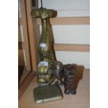 Brass dolphin shaped door stop, dog shaped nut cracker and other items