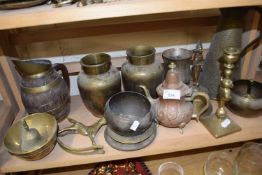 Mixed Lot: Various assorted brass vases, jug and other items