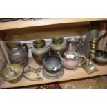 Mixed Lot: Various assorted brass vases, jug and other items
