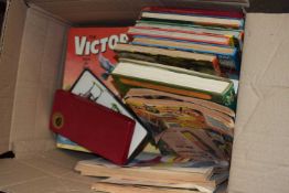 One box of childrens annuals, various comics, perfume etc