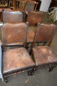 Set of four early 20th Century leather upholstered dining chairs