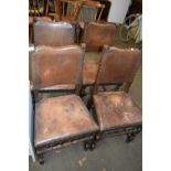 Set of four early 20th Century leather upholstered dining chairs