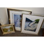 Mixed Lot: Various framed studies of salmon and other assorted pictures