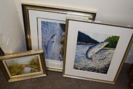 Mixed Lot: Various framed studies of salmon and other assorted pictures