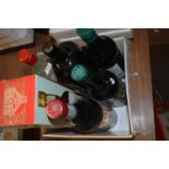 Box of various assorted ginger wine, Gilbeys Gin and others