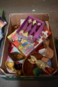 One box of household sundries to include bird clips, Postman Pat character craft set etc