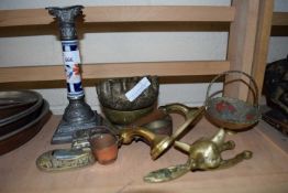 Mixed Lot: Porcelain and metal candlestick, various brass wares etc