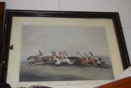 Reproduction coloured print, horse racing