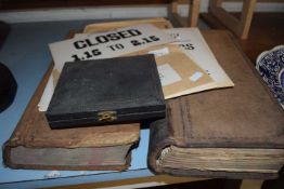 Mixed Lot: Coleman & Brown Chemist signs together with two leather bound Chemists ledger books