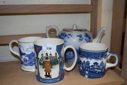 Mixed Lot: Blue and white teapot, Wedgwood London scenes mug and others