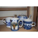 Mixed Lot: Blue and white teapot, Wedgwood London scenes mug and others
