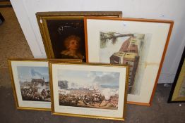 Mixed Lot: Coloured prints, Battle of Waterloo and two others (4)