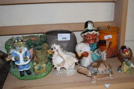 Mixed Lot: Various ornaments and vases to include a Beswick goldfinch, Wade tortoise and other