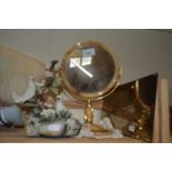 Mixed Lot: Dressing table mirror, porcelain model doves and a further small mirror (3)