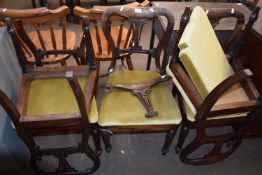 Set of five Victorian balloon back dining chairs, some repair required