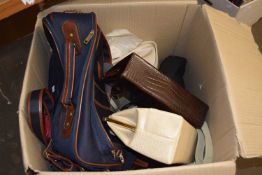 Box of various assorted handbags, cases etc