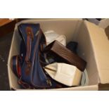 Box of various assorted handbags, cases etc