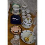 Mixed Lot: Various assorted tea wares, butter dish, Wedgwood gilt decorated saucers etc