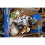 Box of various assorted mixed ornaments, Toby jug figurine etc