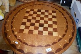 Circular hardwood inlaid chess board
