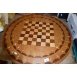 Circular hardwood inlaid chess board