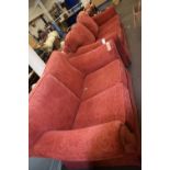 Modern red upholstered three seater sofa and matching two seater sofa