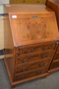 Small reproduction yew wood bureau, 50cm wide