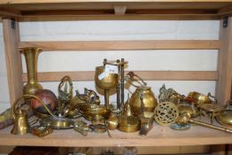 Collection of assorted brass ornaments, vases, goblets, gavel etc