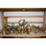 Collection of assorted brass ornaments, vases, goblets, gavel etc