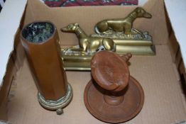 Pair of brass door stops formed as greyhounds and other items