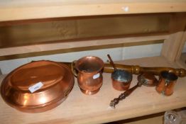 Mixed Lot: Copper warming pan and other small copper wares