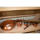 Mixed Lot: Copper warming pan and other small copper wares