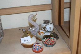 Mixed Lot: Table lighter, paper weight, glass duck etc
