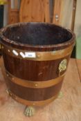 Georgian style hardwood and brass bound jardiniere or coal bucket