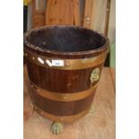 Georgian style hardwood and brass bound jardiniere or coal bucket