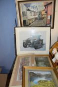 Mixed Lot: Assorted pictures to include an oil on board study of Elm Hill, Norwich
