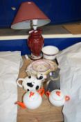 Mixed Lot: Table lamp, various tea wares, decorated plates etc