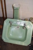Retro green glazed bathroom basin and pedestal