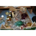 Box of various assorted spirit miniatures, assorted spirit glasses etc