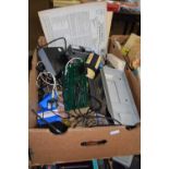 Box of assorted items to include vintage cassette player, various radio valves and other assorted