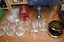 Mixed Lot: Various drinking glasses, black glazed ceramic tea pot stands etc