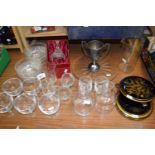 Mixed Lot: Various drinking glasses, black glazed ceramic tea pot stands etc