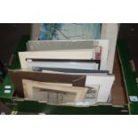 Box of various mounted prints, pictures etc