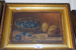 Early 20th Century school still life study of fruit, oil on board, gilt framed